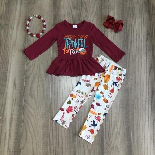 Girlymax Fall Thanksgiving Baby Girls Kids Clothing Boutique Wine Burgundy Everyone Is Thankful Pants Set Match Accessories