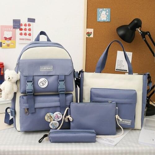 Preppy Style 4Pcs/Set Canvas Designer Laptop Backpacks Women School Bags for Teenage Girls Book Bags Travel Backpack Students