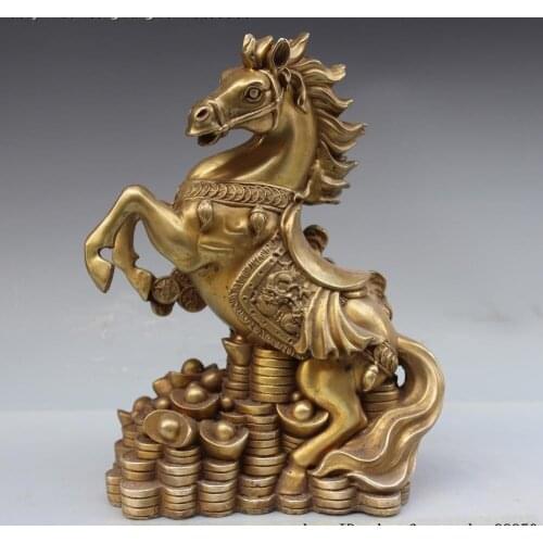 China Folk Brass Copper Wealth Money Yuanbao Horse Animal Success Running Statue