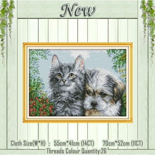 Kitten and puppy animal painting decor counted print on the canvas DMC 11CT 14CT kits NKF Cross Stitch embroidery needlework Set