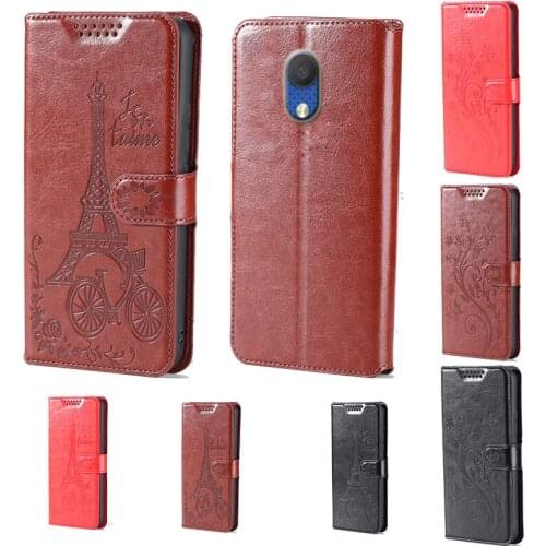 Intaglio icon butterfly flower Tower Flip Leather Wallet Phone Case For Alcatel 1C 2019 5003D Phone cover card slot