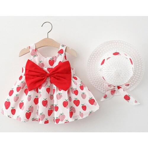 Summer Toddler Baby Kids Girls Strawberry Princess Bow Dress Hat Outfits Clothes Kids Clothes Baby Children Clothing Vestido