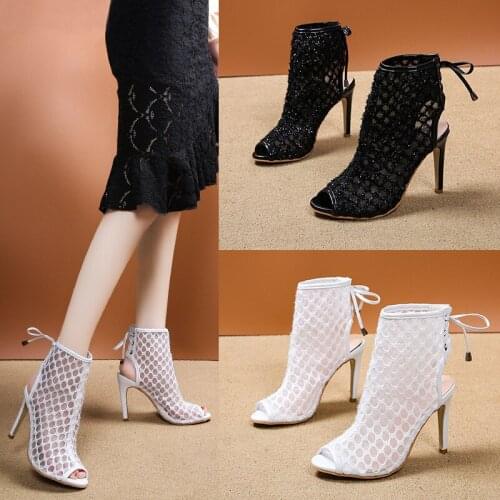 Fashion Summer The New Mesh (Air mesh) High Heels Party Rome Lace-Up Thin Heels Fish Mouth Cutout Cool Boots 10cm High Heels