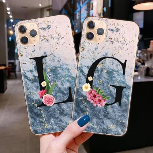 Letter Monogram A B C D marble Soft TPU Phone Case For Coque iphone 11 12 Mini Pro Max 2020 X XR XS Max Back Cover Coque Fundas