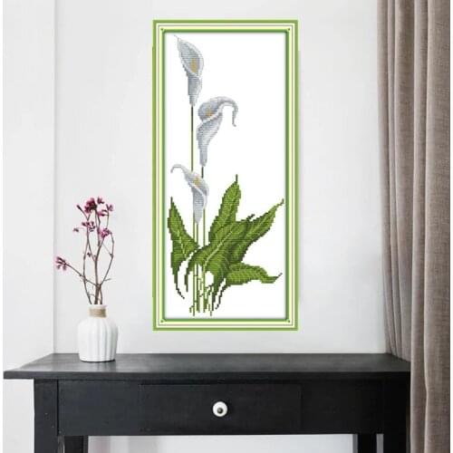 Alocasia callas Printed Canvas Cross Stitch Kit Home Decore 14CT Canvas DMC Embroidery Needlework Cross-stitch set Handmade