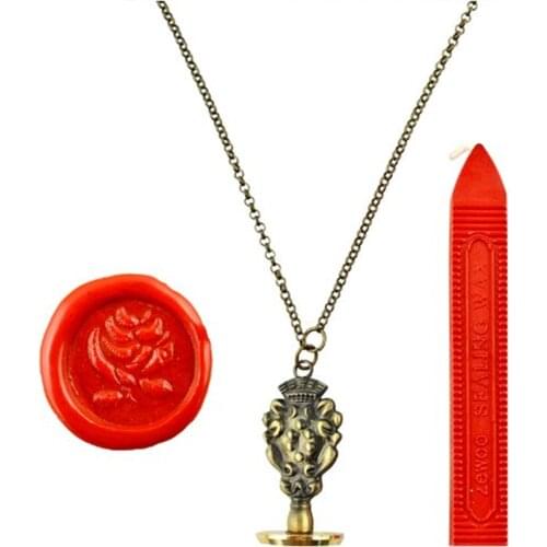 New Luxury Vintage French Rose Pendant Wearable Jewelry Necklace Sealing Wax Stamp Gift Box Lable