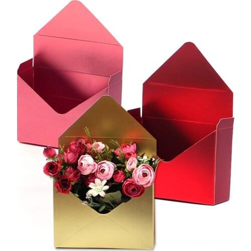 New Glitter Envelope Design Flower Boxes Solid Color Creative Bouquet Florist Flower Wrapping Romantic Flower Paper Holder Decor