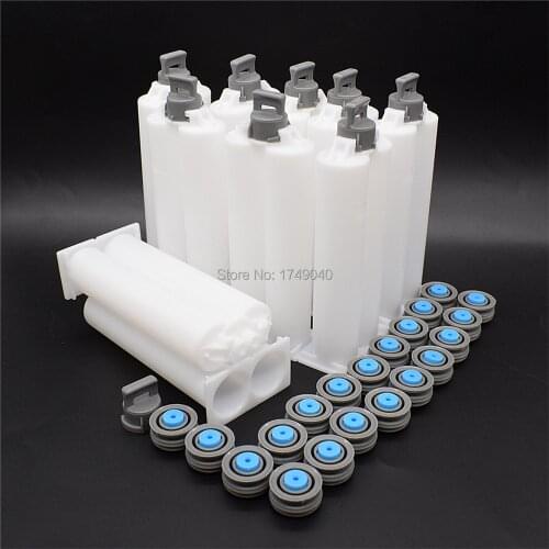 10 Sets 50ml 1:1 Disposable Dual Glue Cartridge PP Mixer Tube AB Epoxy Gun Cartridge for Manual Caulking Gun Dispensing Gun Tool
