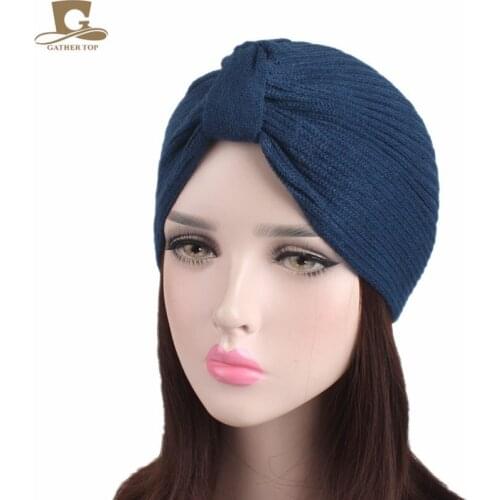Popular knit Turban Head Wrap knotted headband Hat Cap Chemo Bandana