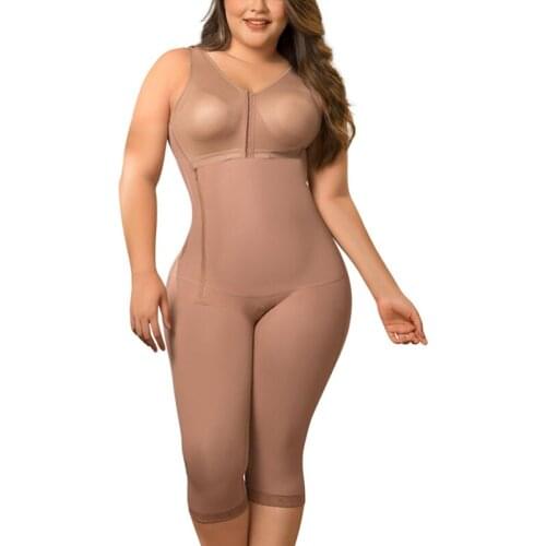 Postoperative Shapewear with Bra Side Zipper Knee Length Thin Section Waist Trainer Body Shaper Tummy Control Reductive Fajas