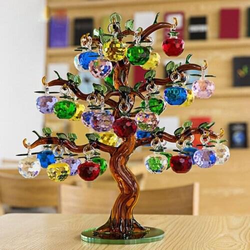 Christmas Crystal Glass Apple Tree Ornaments 36pcs Hanging Apples Home Decor Fengshui Figurines Crafts Gifts Souvenir Miniatures