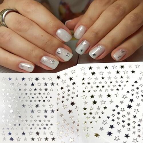1Pcs nail slider nail stickers 3D star stickers flash nail decoration DIY transfer nail decals gold and silver nail accessories