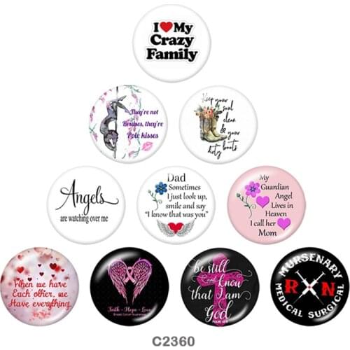Words family RN Ribbon Round glass cabochon Fridge stickers snap button jewelry 10pcs/set C2360