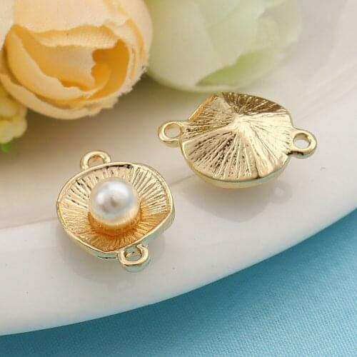 DoreenBeads Zinc Based Alloy Connectors Round Gold White Acrylic Imitation Pearl Jewelry DIY Charms 18mm x 13mm( 4/8"), 10 PCs