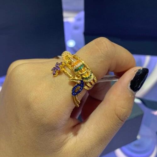 UMGODLY Fahsion Copper Ring Yellow Gold Color Multicolor Tropical Jungle Floral Toucan Triple Ring Sliding Hoops Women Jewelry