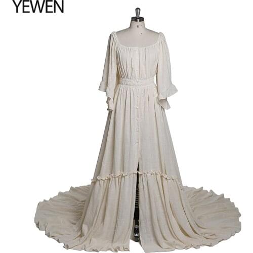 Off Shoulder Flar Sleeves Evening Dresses Round Neck Photography Dresses Baby Shower Dress for Pregnant Woman YEWEN 2021
