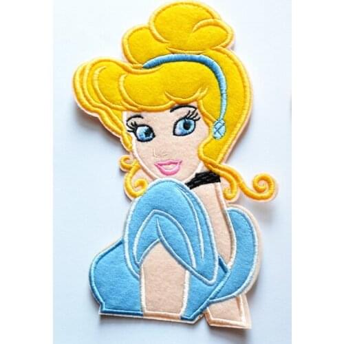 Big 7 inch height Princess yellow hair blue dress Embroidered Iron On Applique Patch (size is about 12 * 18 cm)