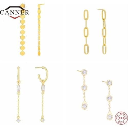 CANNER 925 Sterling Silver Stud Earrings For Women Minimalist Tassel Disc Chain Piercing Earring Earings Jewelry Gift Pendientes