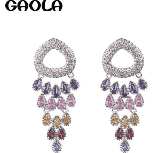 GAOLA Women Multicolor Vintage Jewelry Micro Inlay AAA Cubic Zirconia Dangle Earrings GLE6632
