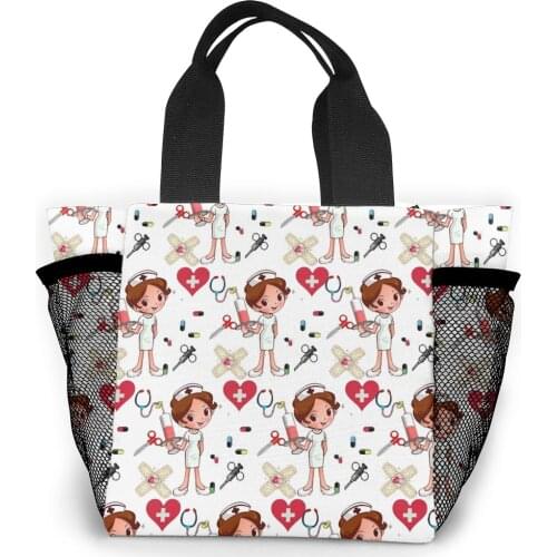 Women Cartoon Nurse Pattern Handbag Kawaii Eco Shopper Handbag Girl Travel Storage Bag Canvas Top-handle Bag Shopping Beach Tote