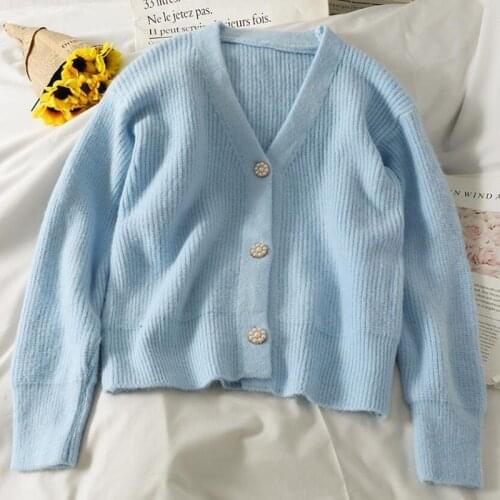 2021 Autumn New Knit Female Cardigan Loose Streetwear Knit Sweater Coat Long sleeve V Neck knitted cardigan Women Jacket