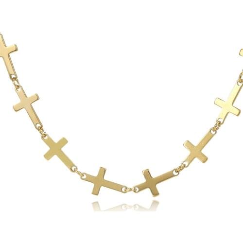 Statement Cross Chain Link Necklace for Women High Quality Stainless Steel Choker Necklace 14K Metal Texture Collier Femme