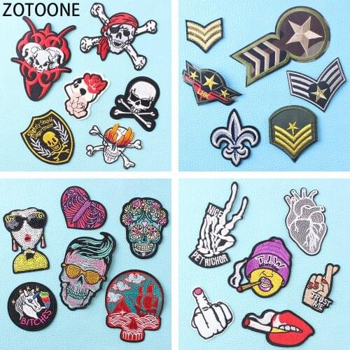 ZOTOONE 6Pcs Punk Skull Patch Appliques Fashionable Diy Embroidery Patches for Clothes Military Badges Applications for Clothing