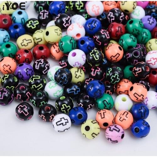 100-300pcs Acrylic Round Cross Beads Mix Color Loose Spacer Jewelry Beads for Making Bracelet Necklace Diy Handmade Supplies