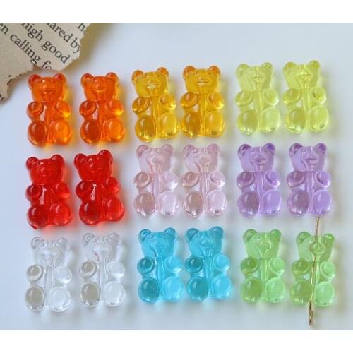 100pcs/lot color print Transparent animals cartoon bears shape Straight hole resin beads diy jewelry earring/garment accessory