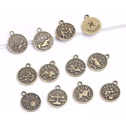 12pcs/set 12*15mm Twelve Constellation Round Pendant Charm Accessories For DIY Jewelry Findings Supplies For Jewelry Making
