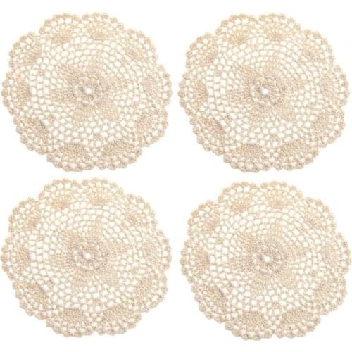 12Pcs Vintage Cotton Mat,Round Hand Crocheted Lace Doilies Flower Coasters,Household Table Decorative,Crafts Accessories