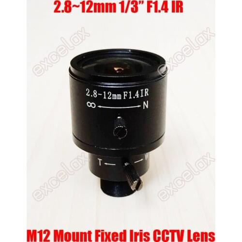1MP 1/3" 2.8-12mm F1.4 M12 Mount Fixed Iris Manual Varifocal IR CCTV Board Lens for 1/3" Analog Camera by Excelax