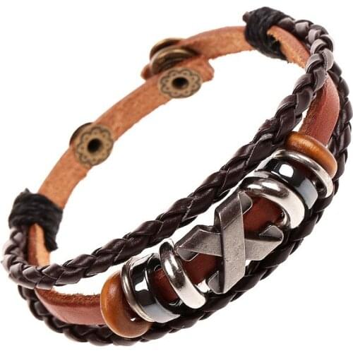 2019 Vogue Jewelry Leather Skull Cross Letters Charm Bracelet Snaps Button Adjust Size Cow PU Braided Beaded Bracelets & Bangles