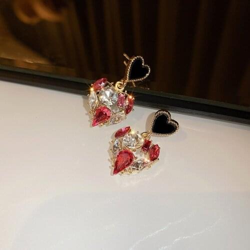 2021 New Arrival Sweet Vintage Small Crystal Heart Drop Earrings for Women Girls Luxury Elegant Temperament Earrings Jewelry