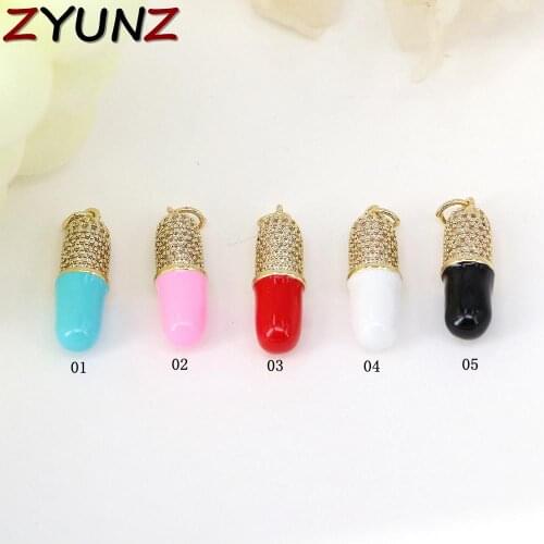 5PCS, Micro Pave Pill Pendant -Cubic Pill Charm -Enamel Pill Charm -Statement Charm for Necklace Pendant