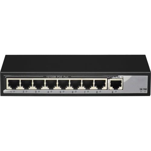 9-port 10/100M switch, of which 1-8 ports support POE, IEEE 802.3af international standard, external total power 104W