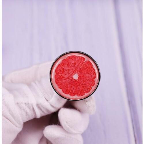 Pink Grapefruit Citrus Lapel Pin Fruit Slice Round Badge Clothes Accessories Jewelry Gifts