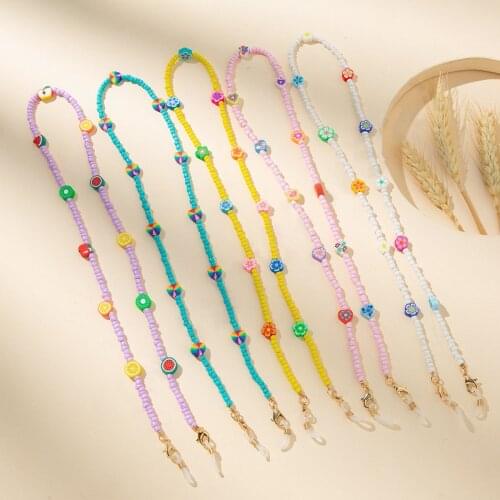 Fashion Rainbow Soft Pottery Clay Heart Flower Glasses Chains For Women Personality Mask Sunglasses Lanyard Jewelry 2021 New