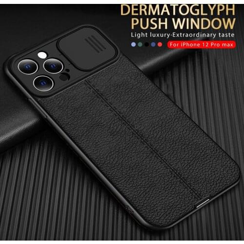 Silde window lychee patten leather texture back cover for apple iphone 13 pro max mini case soft silicone shockproof coque afion