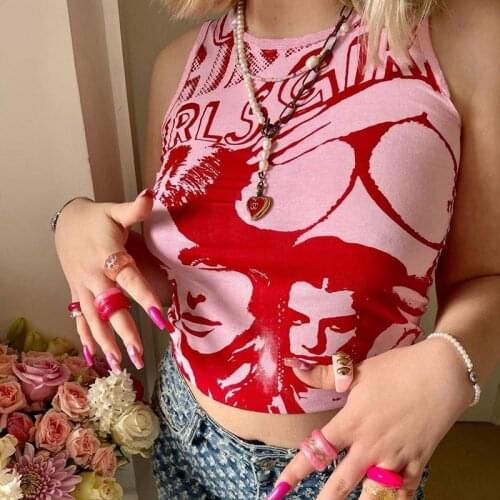 Dourbesty Hip Pop Graphic Tank Top Gothic Women Sleeveless Tees E-girl Harajuku Streetwear Summer Crop Top Punk Style Vest