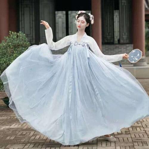 Chinese National Dress Hanfu Women Cosplay Dance Set Fairy Cosplay Costumes Traditional Clothing Girls Plain Princess Dresses