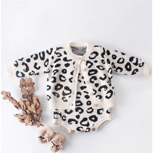Newborn Baby Girl Romper Cotton Baby Cardigan Sweater Romper Baby Girl Clothes Autumn Leopard Knitted Baby Clothes Jumpsuit