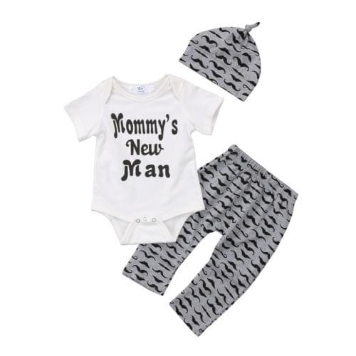 Newborn Baby Boys Cartoon Tops Bodysuit +Pants Hat 3pcs Outfits Autumn Clothes Set Size 0-24M