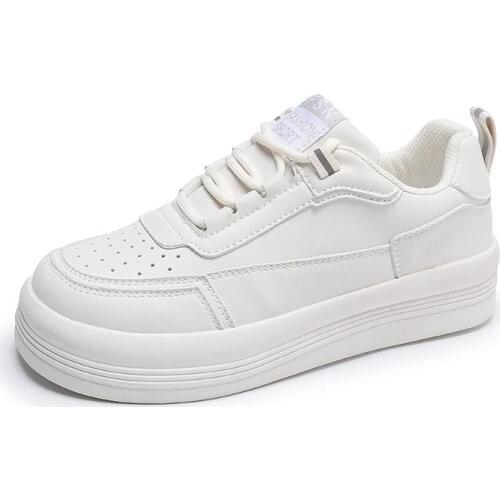 Summer New Ladies Board Shoes Thick-soled Soft And Comfortable Classic White Shoes Pu Material Non-slip Wear-resistant Sneakers
