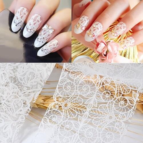 Lace Flower Nail Stickers White Lace Nail Art Decorations Sticker Paper 10 Sheets Mixed Waterproof Beauty Nail Decal Tools