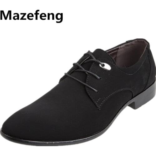Mazefeng 2019 England Style Spring Male Frosted Leather Shoes Pointed Toe Men Dress Shoes Solid Fashion Business Leather Shoes