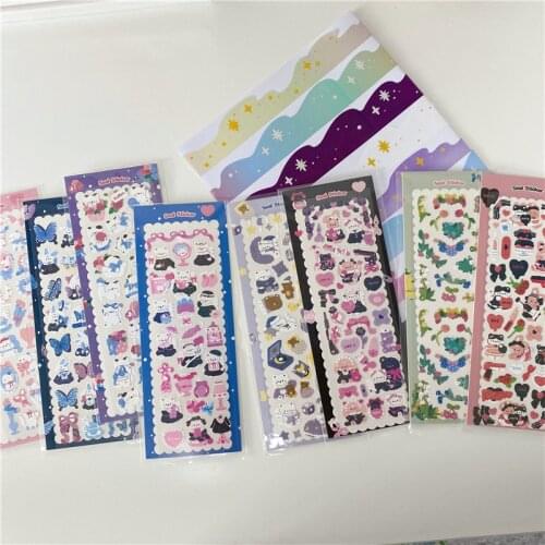 Korean Ins Cartoon Cat Flower Cute Stickers Girl Children DIY Paster Notebook Stationery Anime Decorative Sticker Kawaii Labels