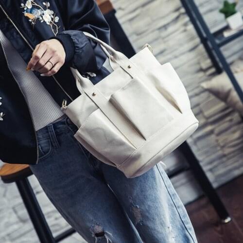 Fashion Canvas Pleated Double Pocket Handbag 2021 New Womens Bag Fashion One-shoulder Cross-body Bag Foreign Trade Sources