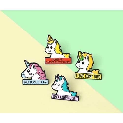 Cartoon Quotes Badge Metal Enamel Enamel Pin Cute Unicorn Brooch Backpack Clothes Lapel Pin Jewelry Gift for Friends