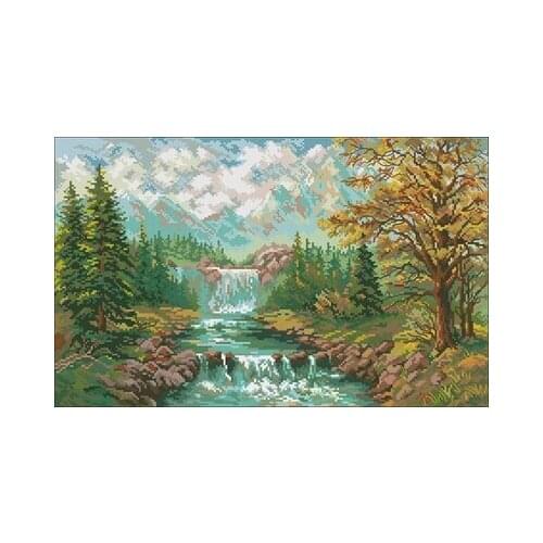 Alisa 3-09 Forest Waterfall Needlework,For Embroidery,DIY 14CT Unprinted Arts Cross stitch kits Set Cross-Stitching Home Decor